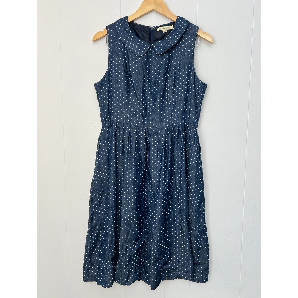 Anthropologie Comme Toi Blue and White Polka Dots A-Line Midi Dress Size Medium